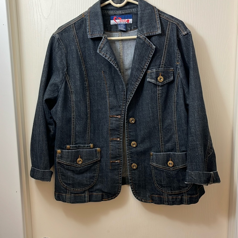 Mwak jean jacket with beige and orange piping lots of pockets